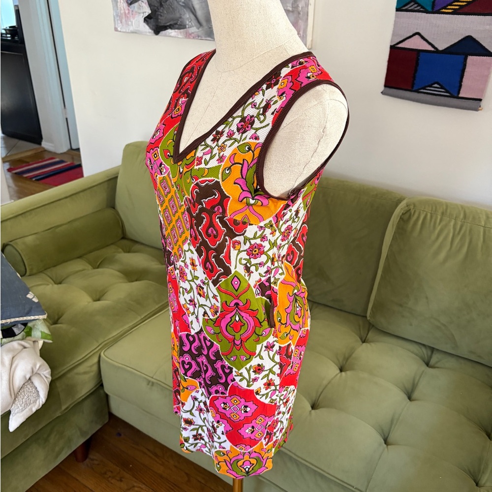 Retro 60s Mini Dress with Patchwork Print sz Small